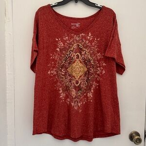 Terra & Sky blouuse tee marron Floral Short Sleeve Tee 1x errands lagenlook